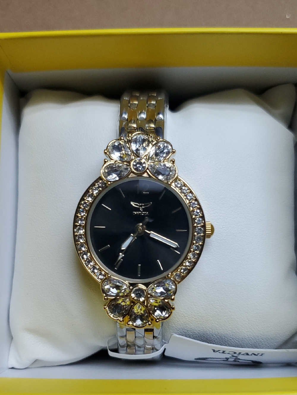 Invicta Two-Tone Gold and Black Crystal Flower Women's Watch